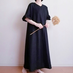 <creema限定> Hirahirasode one piece JAPANESE LINEN 漆黒 13枚目の画像