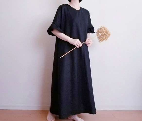 <creema限定> Hirahirasode one piece JAPANESE LINEN 漆黒 13枚目の画像