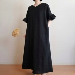 <creema限定> Hirahirasode one piece JAPANESE LINEN 漆黒 7枚目の画像