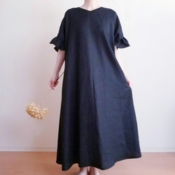 <creema限定> Hirahirasode one piece JAPANESE LINEN 漆黒 14枚目の画像