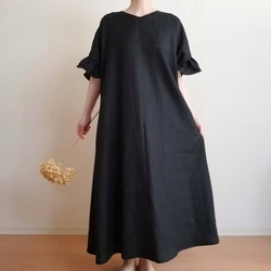 <creema限定> Hirahirasode one piece JAPANESE LINEN 漆黒 3枚目の画像