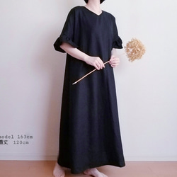 <creema限定> Hirahirasode one piece JAPANESE LINEN 漆黒 2枚目の画像