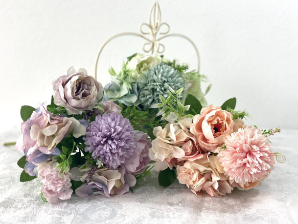 no74/ミックス,ピンク,丸い小菊, 牡丹, 紫陽花, アーティ