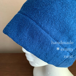 送料無料＊handmade今治産タオルで作った帽子〈ネイビー・タグなし〉医療用帽子　おしゃれなケア帽子　ケアキャップ 2枚目の画像