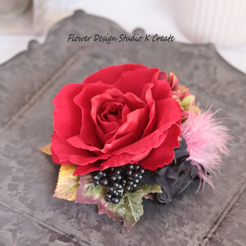 フラメンコ・フローレス・発表会に♡赤い薔薇と秋紫陽花のヘッドドレス