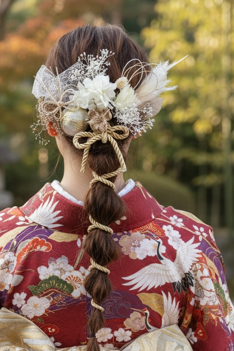 キラキラ☆水引蝶々の髪飾り♡成人式髪飾り　卒業式　ウェディング　ヘッドドレス　成人式　髪飾り　紐ポニー　★和紐付き★