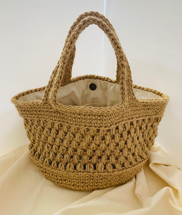 【専用】ジョリーフルール 麻かごバッグ ハンドメイド 麻紐バッグ かごバッグ たま編み ぽこぽこ かごバッグ Pua_Lei_e