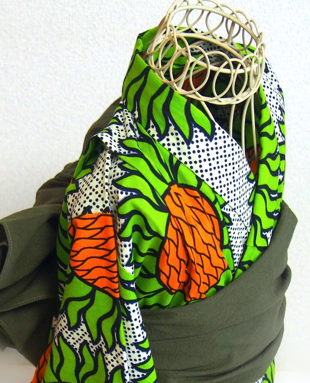 こども浴衣S ／ひまわり太陽グリーン／アフリカンプリント／木綿(コットン)／一つ身／園児〜小学生