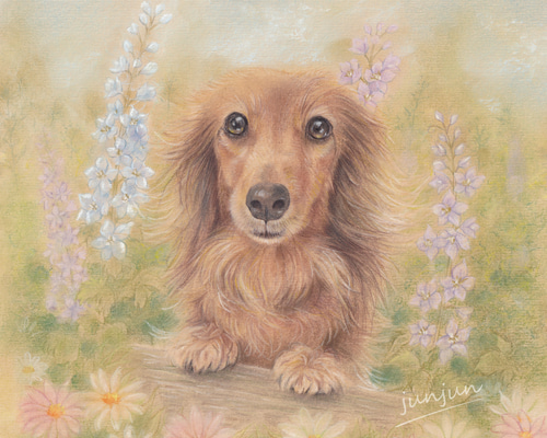 【原画】Animal-eyes『犬』（パステル画） Cat with green eyes #softpastel on paper Canson Mi-Teintes