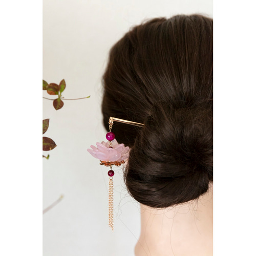 蓮 と天然石のかんざし 簪 和装髪飾り ヘアアクセサリー 睡蓮