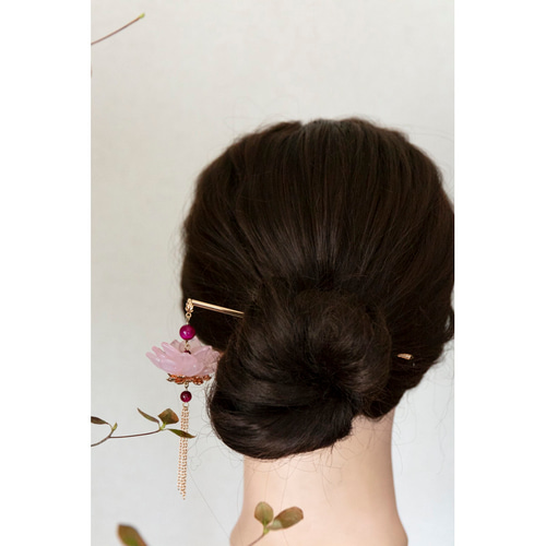 蓮 と天然石のかんざし 簪 和装髪飾り ヘアアクセサリー 睡蓮