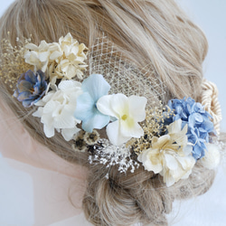 A22  青　アネモネの髪飾り 卒業式　結婚式　成人式　前撮り　ドライフラワー　ツインテール 2枚目の画像