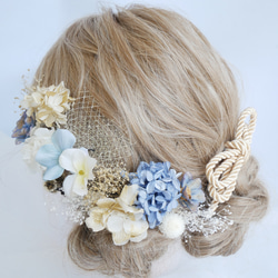 A22  青　アネモネの髪飾り 卒業式　結婚式　成人式　前撮り　ドライフラワー　ツインテール 3枚目の画像