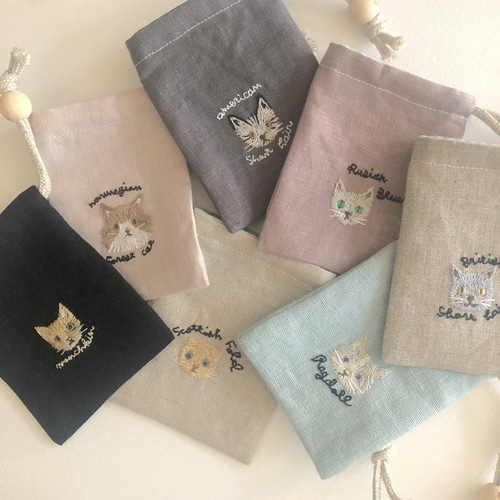 犬と猫の刺繍ミニ巾着【うちの子オーダー】 巾着袋 leparc 通販