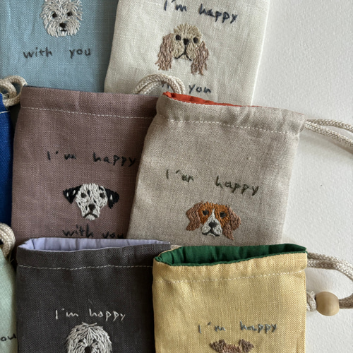 犬と猫の刺繍ミニ巾着【うちの子オーダー】 巾着袋 leparc 通販