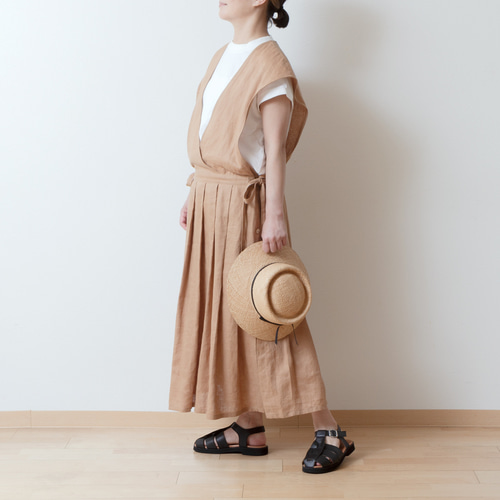 ハンドメイド 作家さん ロングジレ エプロンワンピース リネン