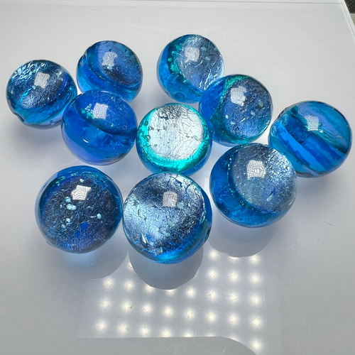 コウリブルー 14mm 10個セット 蓄光 ホタルガラス 沖縄とんぼガラス