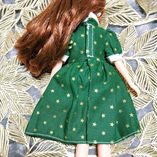 2点セット 半袖パフスリーブワンピース 緑 グリーン 服 星柄