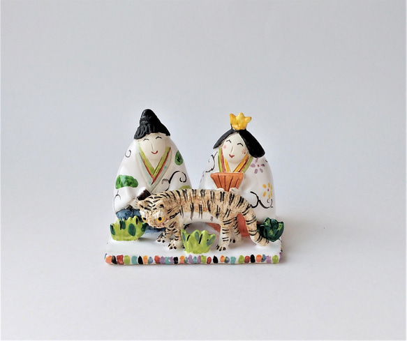干支とお雛様のコラボです♪　　ミニ干支(ウマ）お雛様  置物　陶器 7枚目の画像