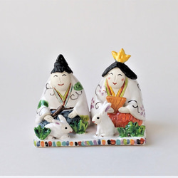 干支とお雛様のコラボです♪　　ミニ干支(ウマ）お雛様  置物　陶器 8枚目の画像