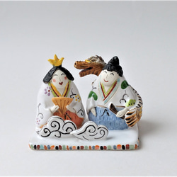 干支とお雛様のコラボです♪　　ミニ干支(ウマ）お雛様  置物　陶器 9枚目の画像