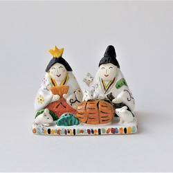 干支とお雛様のコラボです♪　　ミニ干支(ウマ）お雛様  置物　陶器 5枚目の画像