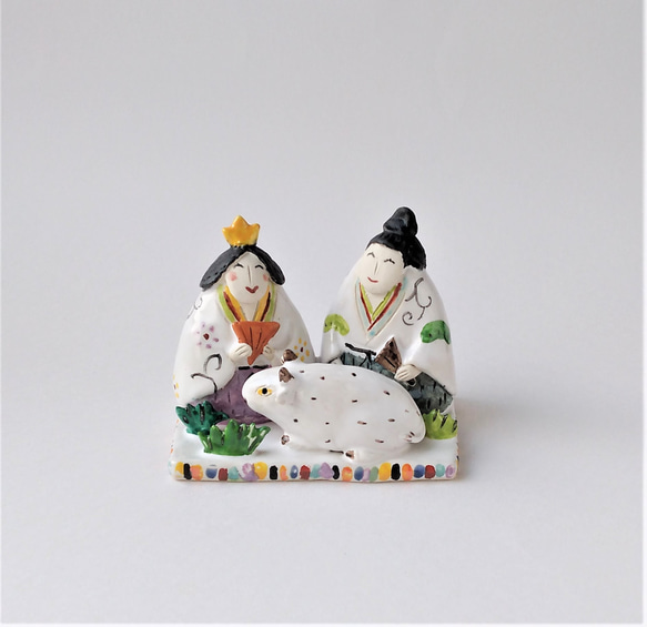 干支とお雛様のコラボです♪　　ミニ干支(ウマ）お雛様  置物　陶器 6枚目の画像