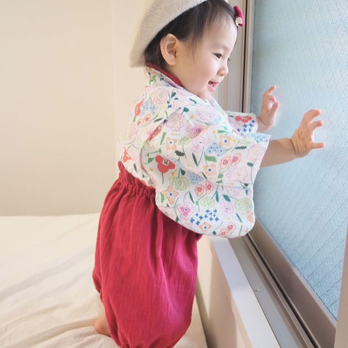 ⭐︎お客⭐︎ふんわりガーゼのベビー袴［まる柄×ネイビー］ちょこんと布かぶと ふんわりガーゼのベビー袴 [大きな波模様×ネイビー] お食い初め