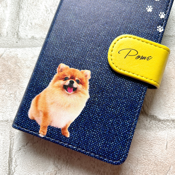 ポメラニアンとデニムの手帳型スマホケース iphone14 iphone15 全機種対応 スマホケース 犬 ポメラニアン 3枚目の画像