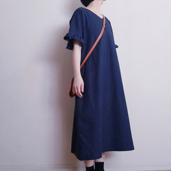 Creema限定　 Hirahirasode one piece harf linen canvas 濃藍 1枚目の画像