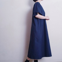 Creema限定　 Hirahirasode one piece harf linen canvas 濃藍 3枚目の画像