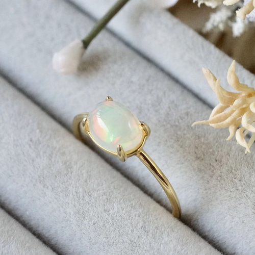10月誕生石 エチオピアオパール リング 7号 18kゴールドプレーテド
