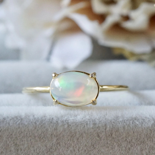 天然石エチオピアオパール　リング＆ペンダントトップSilver925 101 10月誕生石 エチオピアオパール リング 7号 18kゴールドプレーテド