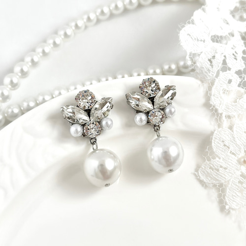 結婚式 ビジュー パール ピアス イヤリング ［ パーティ