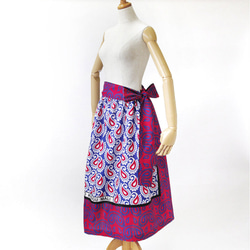 アフリカ布のギャザースカート（カンガスカート）鮮やかな色彩 サッシュベルト付き 8枚目の画像