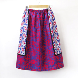 アフリカ布のギャザースカート（カンガスカート）鮮やかな色彩 サッシュベルト付き 6枚目の画像
