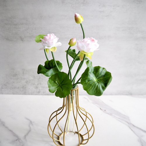 蓮】setコロンと丸いゴールドフラワーベースアレンジ アートフラワー