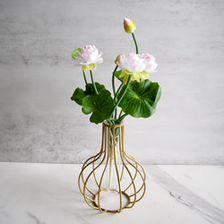 蓮】setコロンと丸いゴールドフラワーベースアレンジ アートフラワー