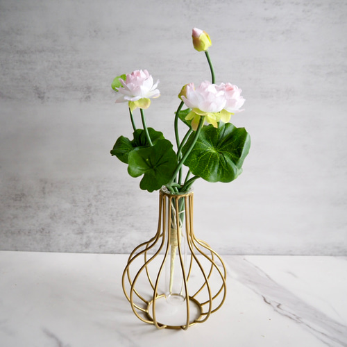 蓮】setコロンと丸いゴールドフラワーベースアレンジ アートフラワー