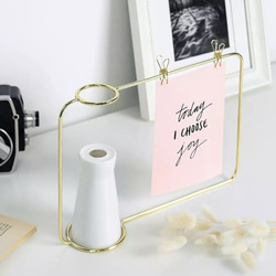 【チョコレートコスモス3輪】set花瓶付きゴールドワイヤーフォトスタンドアレンジ 17枚目の画像