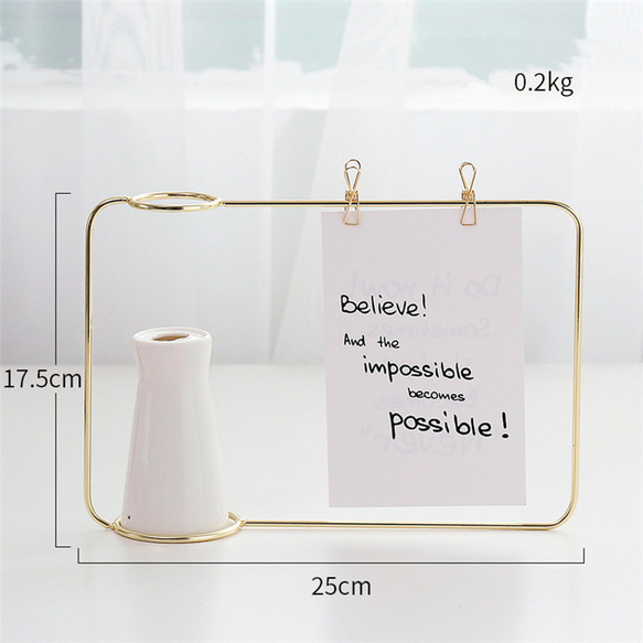 【チョコレートコスモス3輪】set花瓶付きゴールドワイヤーフォトスタンドアレンジ 8枚目の画像