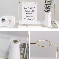 【チョコレートコスモス3輪】set花瓶付きゴールドワイヤーフォトスタンドアレンジ 16枚目の画像