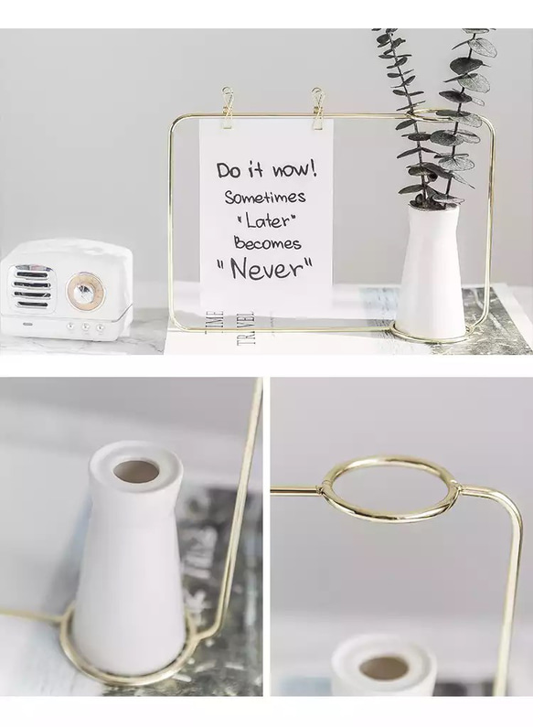 【チョコレートコスモス3輪】set花瓶付きゴールドワイヤーフォトスタンドアレンジ 16枚目の画像