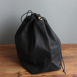 ダブルインナーバッグ （シンプルブラック・スクエアL） 巾着 内袋 インバッグ バッグインバッグ 5枚目の画像
