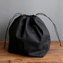 ダブルインナーバッグ （シンプルブラック・スクエアL） 巾着 内袋 インバッグ バッグインバッグ 2枚目の画像