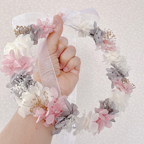 新色》花冠 ベビー キッズ 花かんむり 【紫陽花mix】 『グレー 新色》花冠 ベビー キッズ 花かんむり 【紫陽花mix】 『グレー
