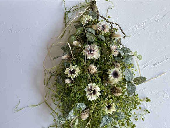 ロングスワッグ　グリーン　クリームブラウン　ナチュラル　アーティフィシャルフラワー　造花　ウォールデコ　壁飾り 5枚目の画像