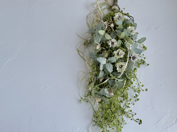 ロングスワッグ　グリーン　クリームブラウン　ナチュラル　アーティフィシャルフラワー　造花　ウォールデコ　壁飾り 11枚目の画像