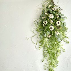 ロングスワッグ　グリーン　クリームブラウン　ナチュラル　アーティフィシャルフラワー　造花　ウォールデコ　壁飾り 3枚目の画像