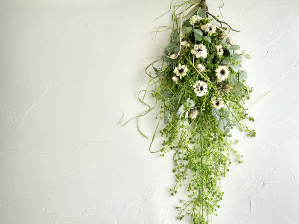 ロングスワッグ　グリーン　クリームブラウン　ナチュラル　アーティフィシャルフラワー　造花　ウォールデコ　壁飾り 3枚目の画像